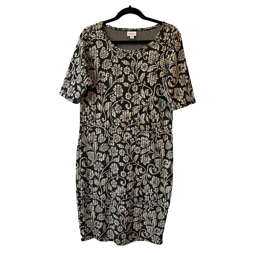 LulaRue Julia Floral Scoop‎ Neck Stretch Sheath Fitted T Shirt Dress XL Cottage